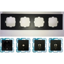 Ovivo Grano Siyah Dörtlü - Tv - Nümeris (Telefon) - Data Cat 6 Internet- Topraklı Priz