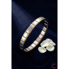 Cinderella Gümüş Gold Detaylı Paslanmaz Çelik Italyan Charm Bileklik 18CM - Unisex Charmlı Italyan Bilekliği