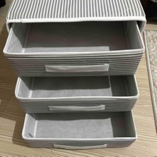Ahl Shop Katlanabilir Üç Çekmeceli Dolap Düzenleyici Çamaşır Organizeri Takı Kutusu Gardrob Kumaş Düzenleyici 32X32X32CM (1)