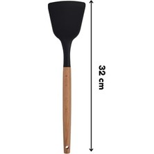 Ahl Shop Ahşap Saplı Silikon Mutfak Servis ve Hazırlama Açılı Spatula, Siyah, 1 Adet