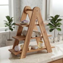 Ahl Shop Doğal Akasya Ahşap 3 Katlı Sunum Standı - 37X12.3X37.5 cm Çok Amaçlı Katlı Servis Tepsisi, Kurabiyelik ve Peynir Sunumluğu