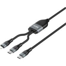 Ahl Shop Duo Power 100W Çift Uçlu, Type-C To Lightning + Type-C Şarj Kablosu, Örgü Tasarım, 1.2 Metre, Siyah