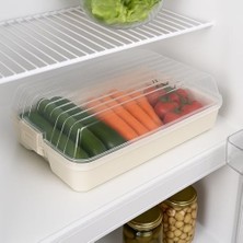 Ahl Shop Şeffaf Kapaklı Buzdolabı Düzenleyici Kutu | 32X18 cm Plastik Gıda Organizeri | Kar Beyaz Taban | Kapaklı Saklama Kutusu, Buzdolabı ve Mutfak Için Pratik Çözüm