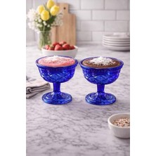 Ahl Shop 2'li Ayaklı Kobalt Mavi Göz Desenli Cam Tatlı Kasesi - Dondurma, Magnolia Sunum Kadehi