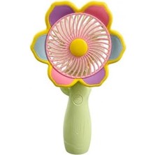 Ahl Shop Mini El Fanı USB Şarjlı Type-C Bağlantılı 3 Kademeli Taşınabilir Elektrikli Fan Masaüstü ve El Tipi Kullanım Renk Serinletici Fan Yeşil Pembe Sarı Çiçek