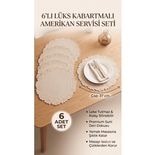 Sepetçi Baba 6'lı Lüks Kabartmalı Supla Seti - Krem, Leke Tutmaz Deri Görünümlü Amerikan Servisi - 148