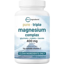 Micro Ingredients Pure Triple Magnesium Complex Glycine + Malate + Taurate & Vitamin C /  400 Mg 300 Softgels
