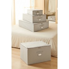 Ocean Home Textile 4'lü Gri Balıksırtı Destekli Kutu Hurç Set 31 x 38 x 12 + 45 x 55 x 18 + 55 x 70 x 18 + 48 x 40 x 30 cm