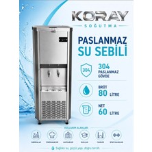 Koray Soğutma 80 Litre Paslanmaz Su Sebili Endüstriyel Su Soğutucu 304 Paslanmaz Gövde