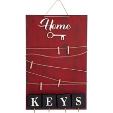 Armüz Dekoratif Home Keys Ahşap Resimlik ve Notluk (Kırmızı)