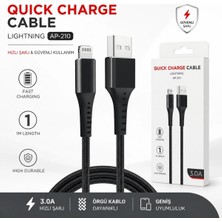 Tastech AP-210 Quick Charge Cable 3A USB To Lightning Hızlı Şarj Kablosu 1 Metre Ios Kablo Fast Charging