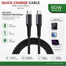 Tastech AP-210 Quick Charge Cable Type C To Type C 60W Hızlı Şarj Kablosu 1 Metre USB C Kablo Fast Charging
