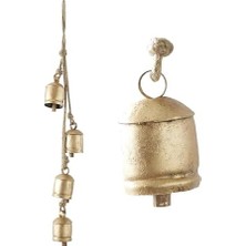 Deco 79 Jüt Asma Halatlı Metal Tibet'ten Esinlenen Dekoratif Çan, 10,18 x 7,62 cm x 73,6 Cm, Altın