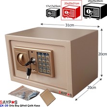 Saypos Hafif Kusurlu Şık Tasarımlı 20CM'LIK Şifreli Çelik Kasa, Elektronik Tuşlu Değerli Eşya ve Para Kasası 31X20X20CM
