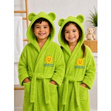 Serafina Sunny Bear Kapüşonlu Kulaklı Nakışlı %100 Pamuk Çocuk Bornoz