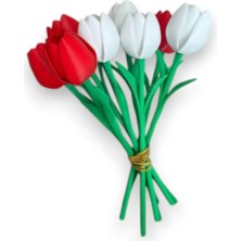 Tigea Accessories 3D Baskı Yapay Islak Görünümlü Lale Demeti – 6'lı Dekoratif Çiçek Seti 24 cm Beyaz / Kırmızı