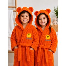 Serafina Sunny Bear Kapüşonlu Kulaklı Nakışlı %100 Pamuk Çocuk Bornoz