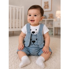Baby Buu Bulut Anne - Köpek Kulaklı Ön Cepli Kot Salopet Takım / T-Shirt-Salopet 2li Takım