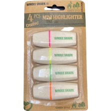 Whole Shark Mini Highlighter 4'lü Set Ekolojik Fosforlu Kalem Pembe Sarı Yeşil Turuncu Green Style MH3103