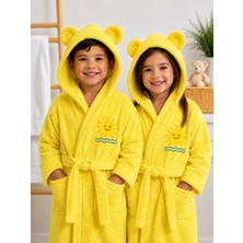 Serafina Sunny Bear Kapüşonlu Kulaklı Nakışlı %100 Pamuk Çocuk Bornoz