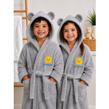 Serafina Sunny Bear Kapüşonlu Kulaklı Nakışlı %100 Pamuk Çocuk Bornoz