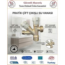 Trendhomm Çift Çıkışlı Ara Musluk - Bulaşık Makinası ve Mutfak Batarya Çıkışı - %100 Prinç