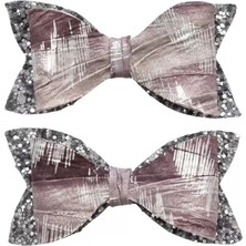 Tigea Accessories El Yapımı Işıltılı Suni Deri Glitter Toka Seti 2'li Fiyonk Gri - Eflatun