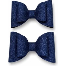 Tigea Accessories Glitter Detaylı Fiyonk Saç Tokası 2'li Set 6x3 cm Lacivert Simli