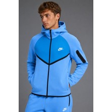 Nike Tech Fleece Mix Wr Full Zip Hoodie Kapüşonlu Unisex Sweatshirt Mavi