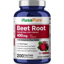 NusaPure Beet Root 20:1 Extract 400 Mg 200 Veg Capsules