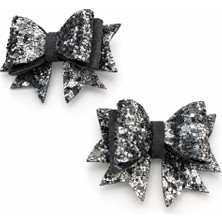 Tigea Accessories El Yapımı Işıltılı Suni Deri Glitter Toka Seti 2'li Fiyonk Gri