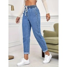 Efnaz Style Kadın Yüksek Bel Bağcıklı Kot Pantolon