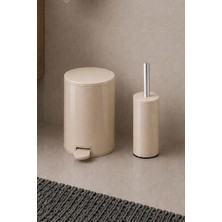 Primanova Cigo Compact 2'li Banyo Seti 3lt Çelik Çöp Kovası + Tuvalet Fırçası - Bej