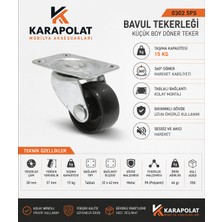 Karapolat 30 mm Tablalı Döner Bavul Tekerleği 15 kg Taşıma Kapasiteli Pa Polyamit Mobilya Dolap Sehpa Çekmece Tekeri