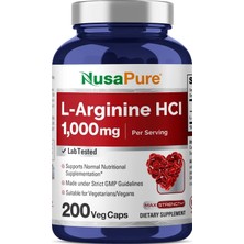 NusaPure L-Arginine 1000 Mg 200 Veggie Capsules (Non-Gmo, Vegetarian, Vegan)