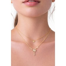 Atalya Accessory Çift Katlı Daldaki Zirkon Taşlı Gold Renk Çelik Kolye – Minimal Şık Kadın Kolye