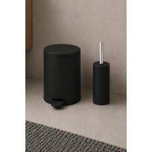 Primanova Cigo Compact 2'li Banyo Seti 3 Lt Çelik Çöp Kovası + Tuvalet Fırçası - Mat Siyah