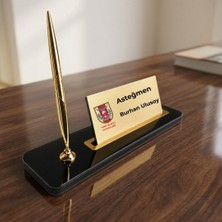 Hediye Vakti Kişiye Özel Türk Silahlı Kuvvetleri Tsk Logolu Askeri Masa Isimliği - Altın Kalemli Siyah Akrilik