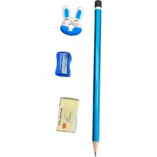 Perfect Kırtasiye Seti Tavşan Kalemtraş + Mavi Kalemtraş + Beyaz Soft Silgi + Mavi Kurşun Kalem 4'lü Set
