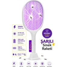 Thundara 3000V Uv Işıklı Şarjlı Elektrikli Sinek Raketi 1200 Mah Type-C Standlı Manuel Otomatik Kullanım D028