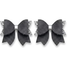 Tigea Accessories El Yapımı Işıltılı Suni Deri Glitter Toka Seti 2'li Fiyonk Koyu Gri