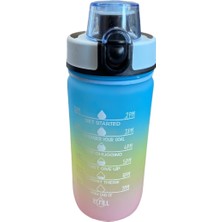 Belirtilmemiş Motivasyonel Su Matarası 1l Zaman Işaretli Suluk Gökkuşağı Renk Geçişli Pipetli Spor Matara Bpa Free