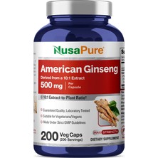 NusaPure American Ginseng 10:1 Extract 500 Mg 200 Veg Capsules Max Strength
