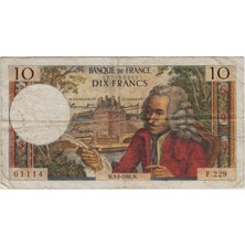 Banknoting Fransa 10 Frank 1966 Voltaire Temalı. Birkaç Iğne Delikleri Var Çok Temiz.