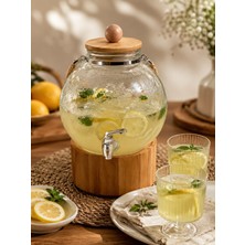 Ahşap Kapaklı Halatlı Musluklu Karteneli Desenli şeffaf Cam Sebil Lohusa Şerbetlik 5 Litre