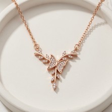 Atalya Accessory Kelebek Modeli Zirkon Taşlı Rose Renk Çelik Kolye