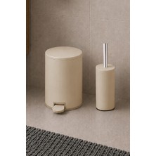 Primanova Cigo Compact 2'li Banyo Seti 3 Lt Çelik Çöp Kovası + Tuvalet Fırçası - Mat Bej