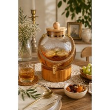 Morponi Ahşap Kapaklı Halatlı Musluklu Karteneli Desenli amber Cam Sebil Lohusa Şerbetlik 5 Litre
