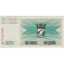 Banknoting Bosna Hersek 100 Dinar 1992 Çil.