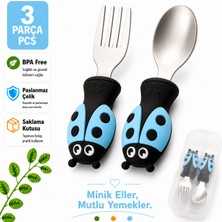 Jojobebek Uğurböceği Premium Çocuk Bpa'sız Silikon Saplı Paslanmaz Çelik Uçlu Çatal-Kaşık/saklama Kutusu